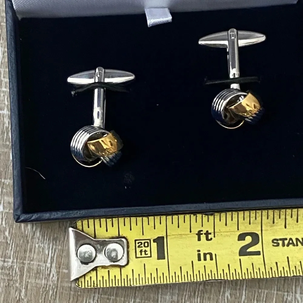 NWT Men's Cuff Links Knot Motif Gold Silver Metallic Business Nautical Wedding
